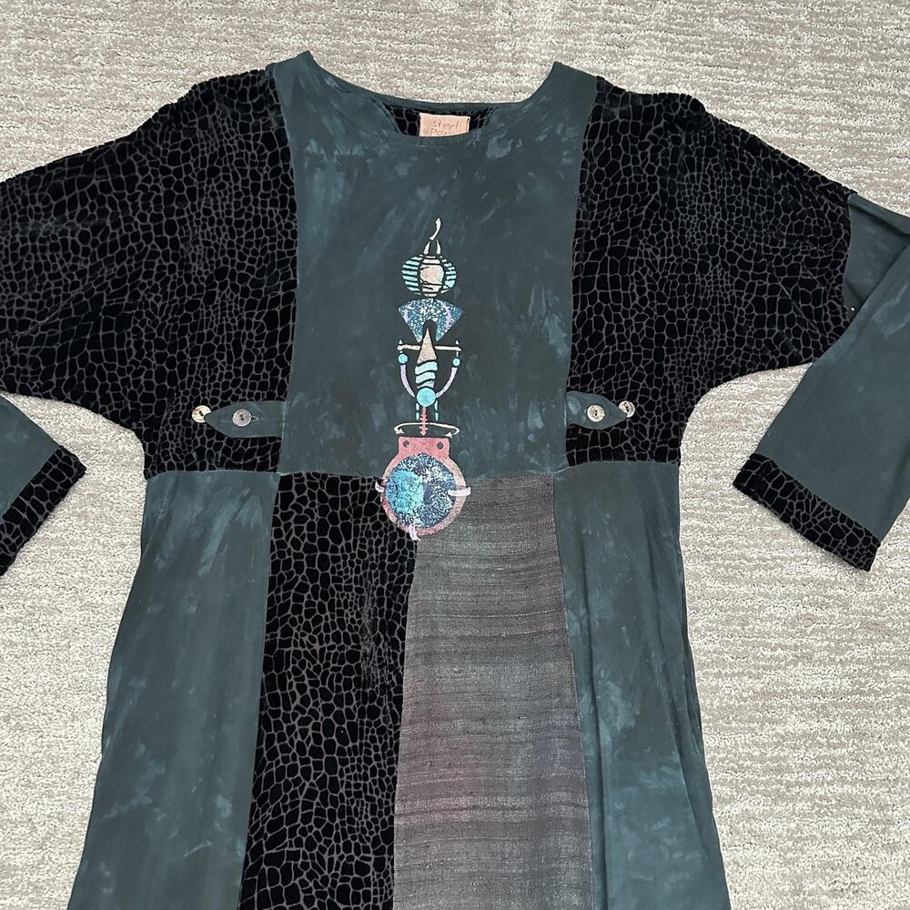 Steel Pony Dress Womens XL Patchwork Velvet Maxi Boho Horse Southwestern Art - Picture 2 of 11